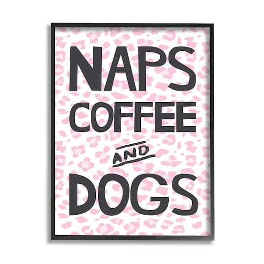 Stupell Industries Naps Coffee Dogs Daily Essentials Pink Cheetah Print Framed Wall Art